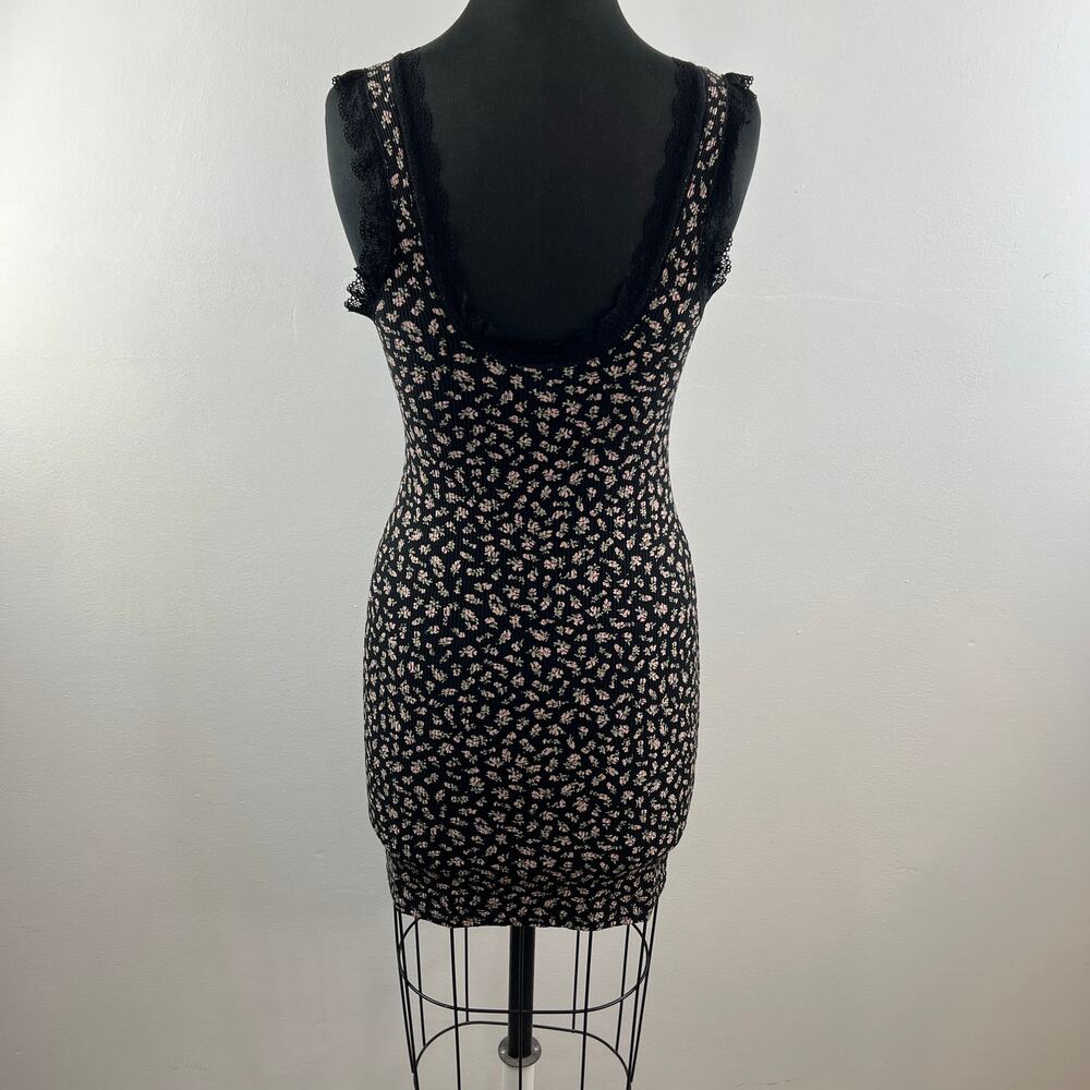 Divided by H&M Black Ditsy Floral Lace Trim Cotton-Knit Mini Bodycon Dress Y2K S - Picture 5 of 7